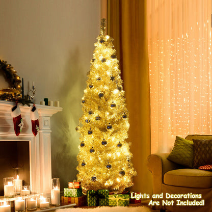 6 Feet Tinsel Tree Unlit Slim Pencil Christmas Tree - -