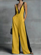 Deep V-Neck Wide-Leg Jumpsuit - Yellow -