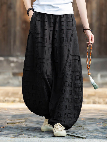 Raw-Edged Linen Meditation Bloomers – Natural Pants for Practice & Everyday Wear - Black Free Size - Pants