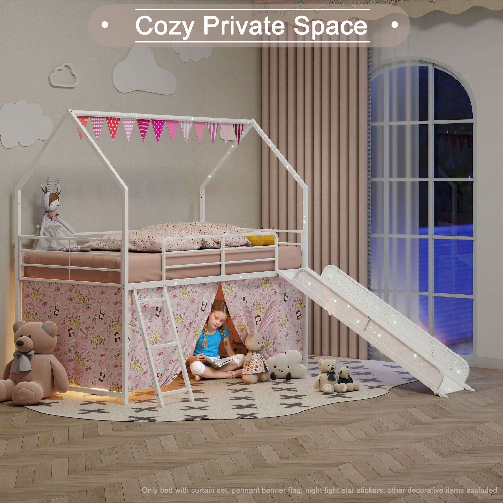 Jack - House Loft Bed With Slide And Curtain Set- HouseOfZazla- {{Product type}}