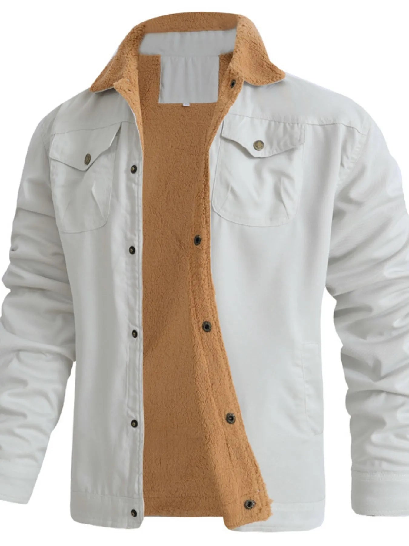 Men's Full Size Sherpa Lined Long Sleeve Jacket Plus Size - Off-white -