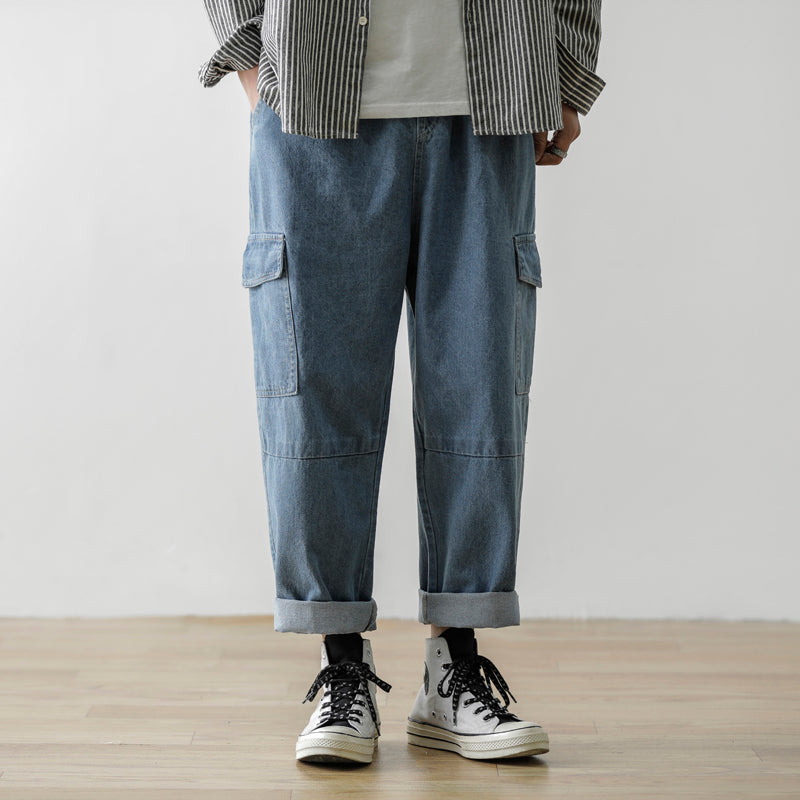 Trendy Japanese Loose Fit Jeans - Blue L - jeans