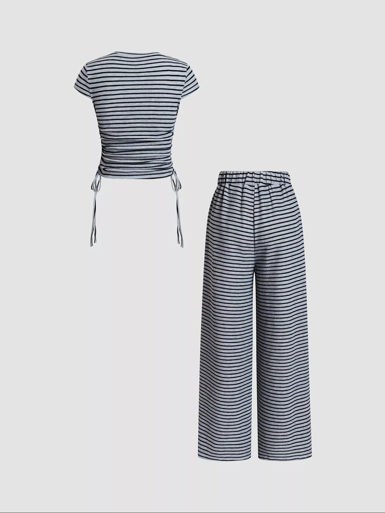 Striped Crop Top and Wide Leg Pants Set- Shopimist- {{Product type}}