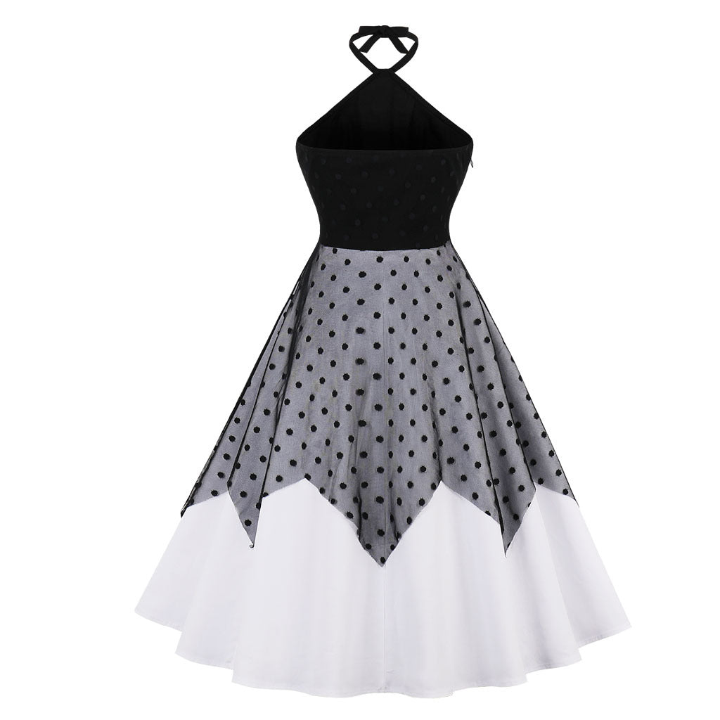 Elegant Lace Halter Evening Dress for Women - Black stitching L - dress
