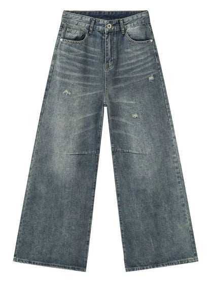 Men's Distressed Wide Leg Jeans - -