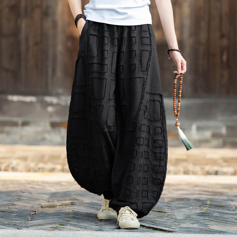 Raw-Edged Linen Meditation Bloomers – Natural Pants for Practice & Everyday Wear - - Pants