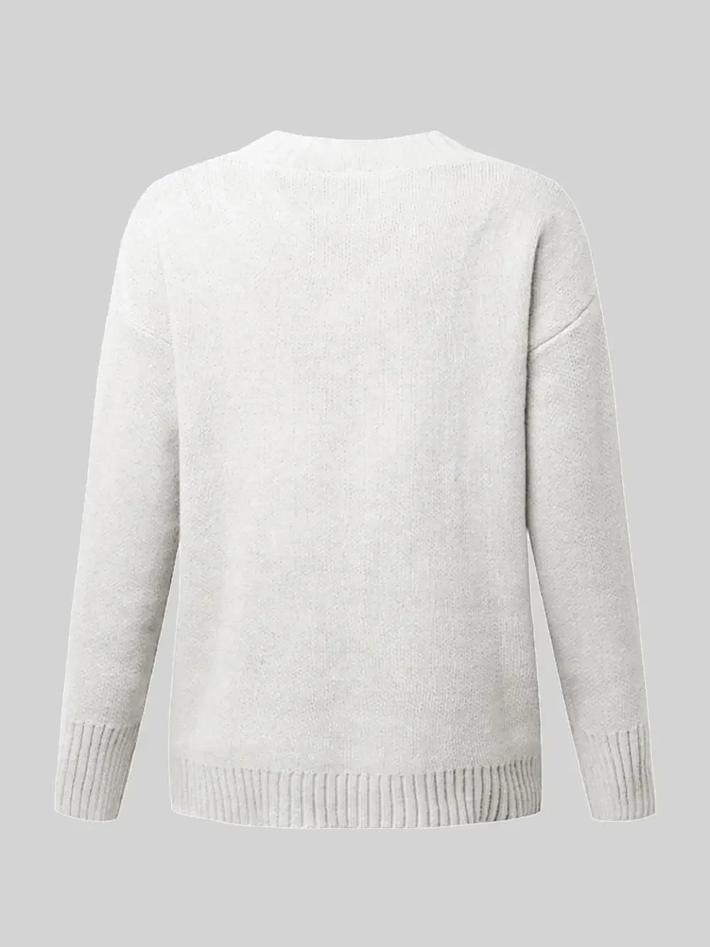 V-Neck Long Sleeve Knit Top - -