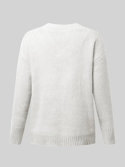 V-Neck Long Sleeve Knit Top - -