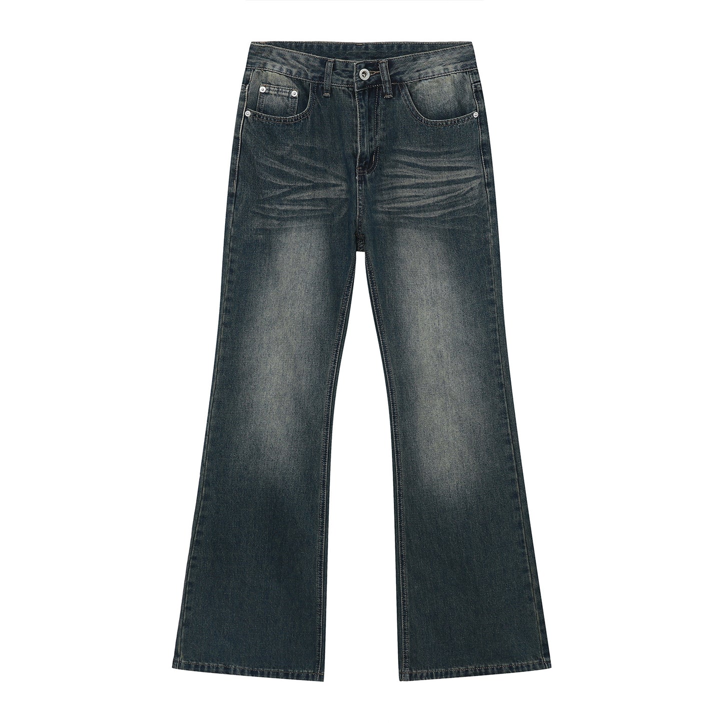 Retro Washed Distressed Flared Jeans - Blue S - jeans