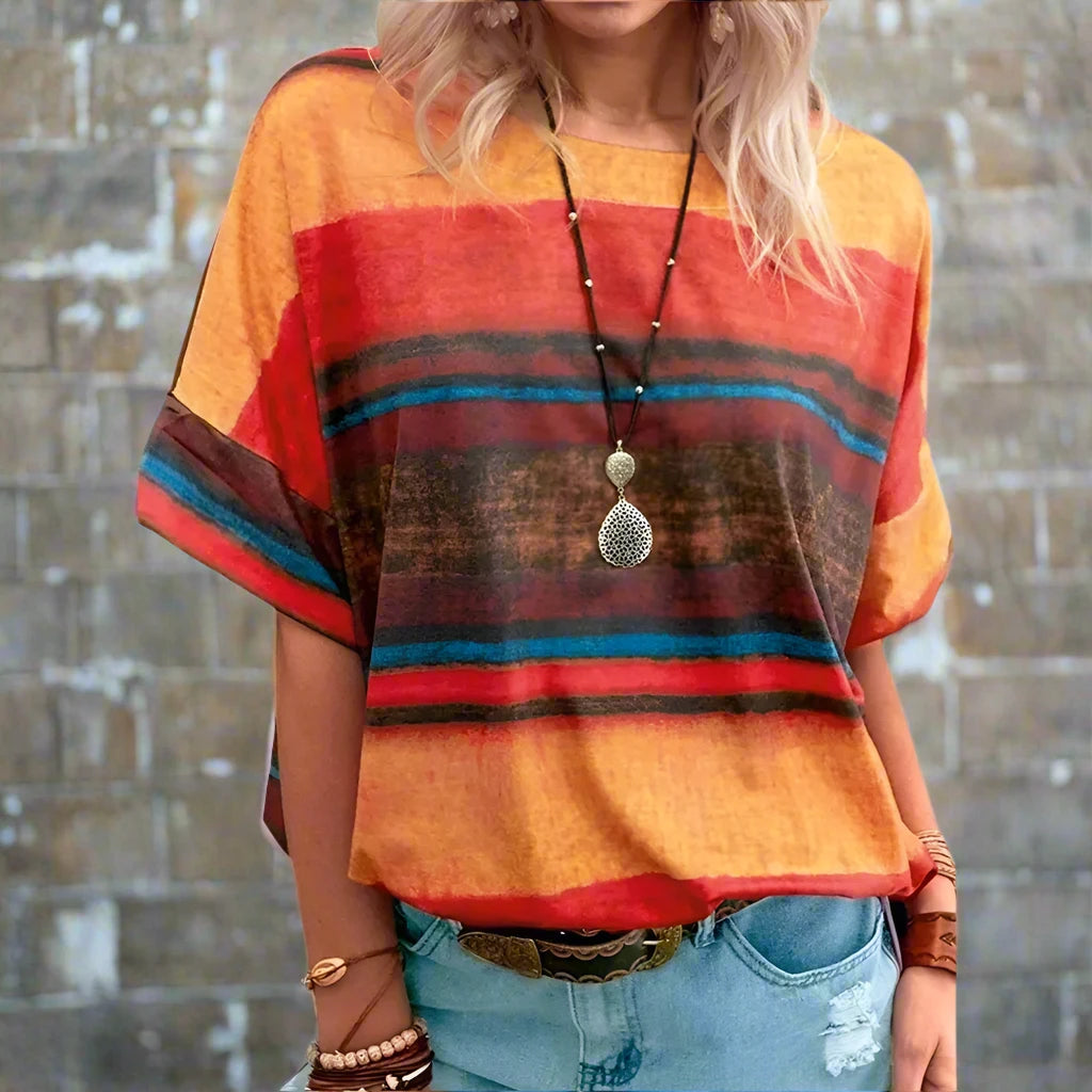 Color Tie Dye Print Crew Neck Short Sleeve