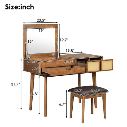 Classic Wood Flip-Top Vanity & Stool Set (43" Width) - - Table
