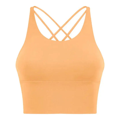 Comfort Full Support Padded Wire Free Cross Back Yoga Sports Bra Seamless Orange