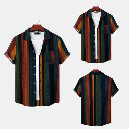 Summer Beach Holiday Striped Printing Casual Cotton and Linen Men Shirts