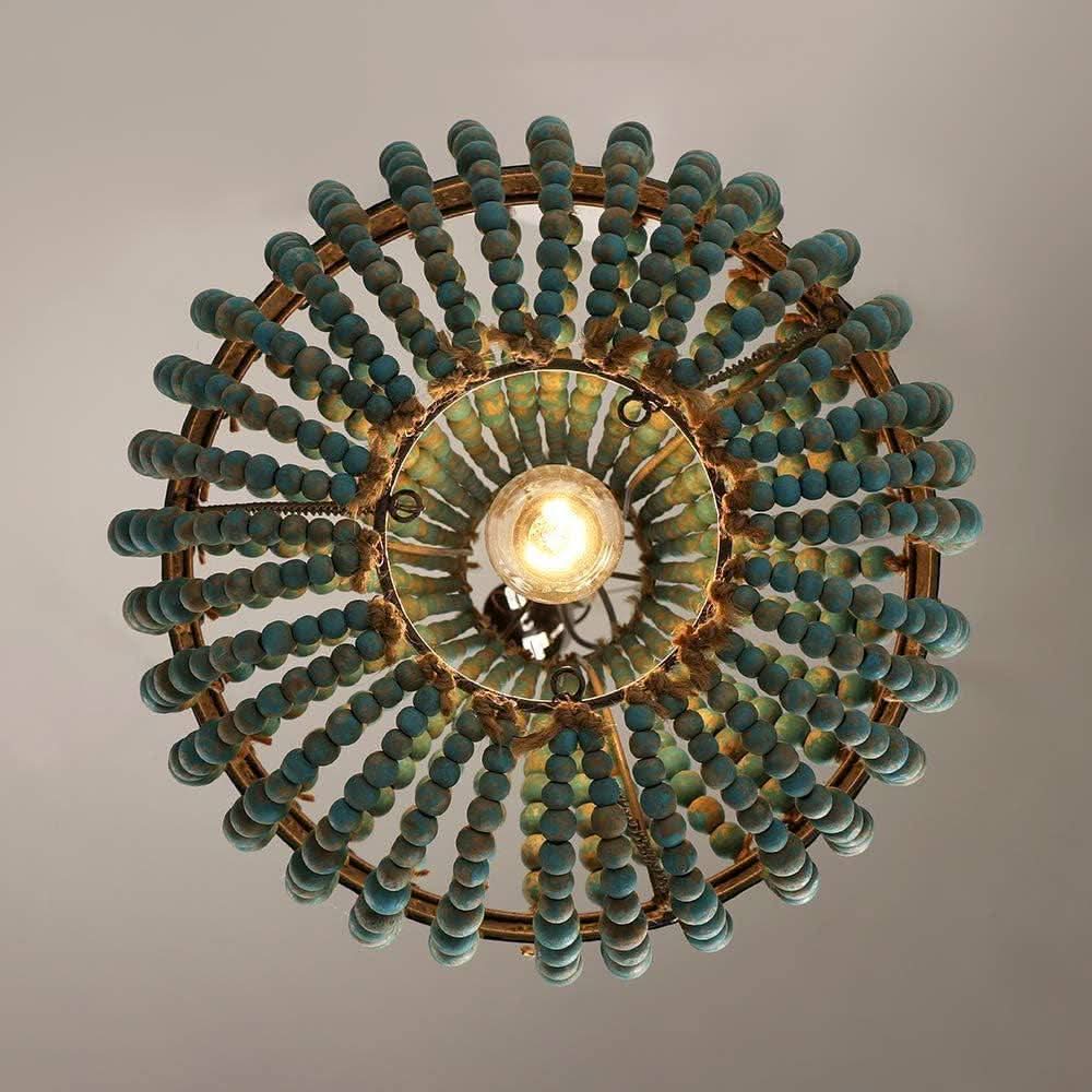 Gray Blue Rustic Wood Bead Chandelier Pendant Light - -