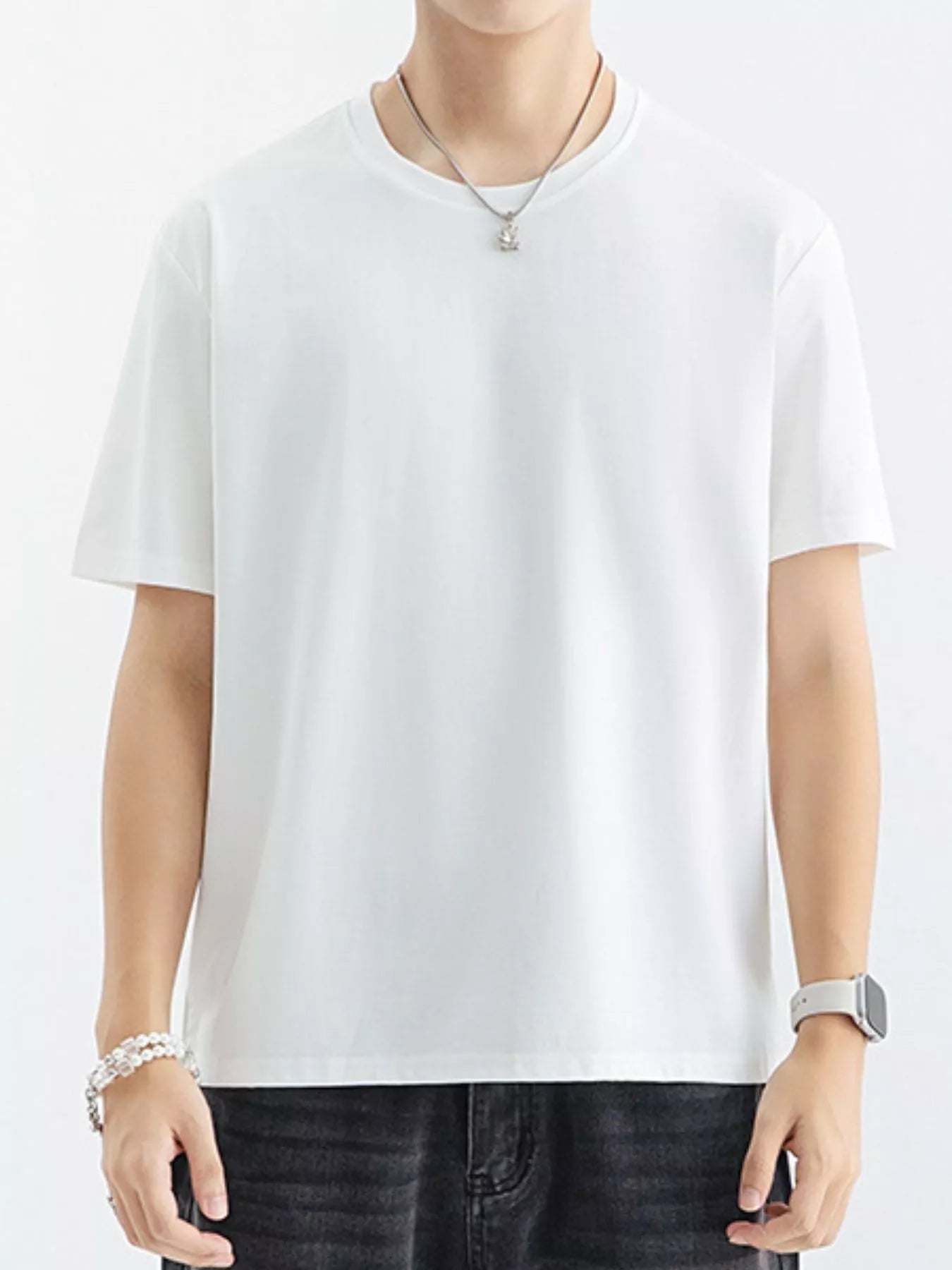 Men's Plus Size Casual Solid Color T-Shirt - White -