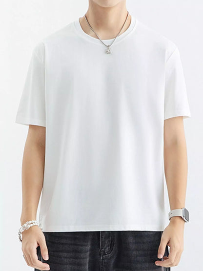 Men's Plus Size Casual Solid Color T-Shirt - White -