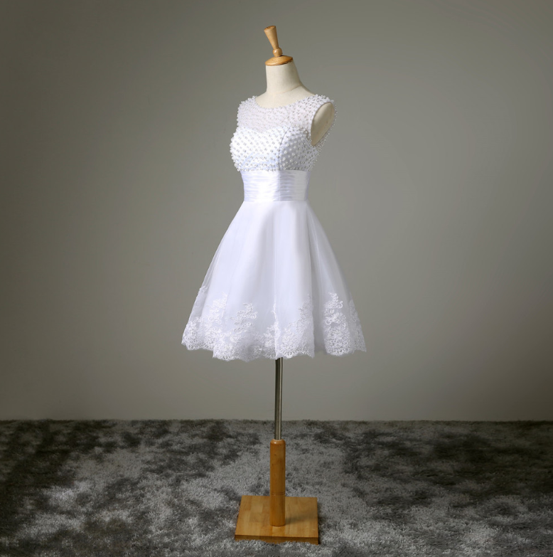 Ivory Short Lace Wedding Dress - -