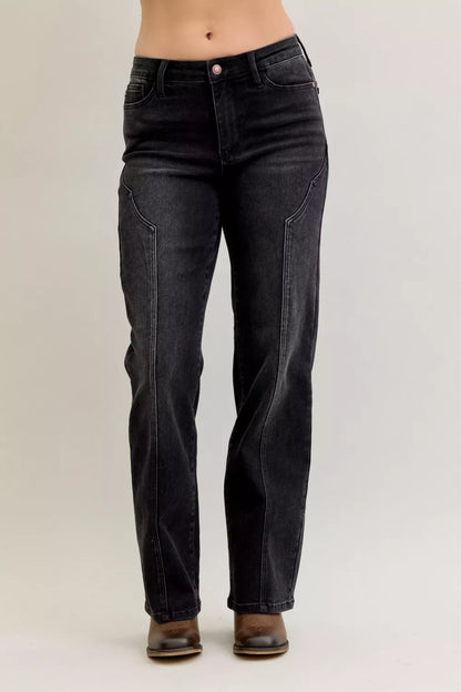 Judy Blue Mid Rise Western Seam Detail Straight Leg Jeans - - jeans