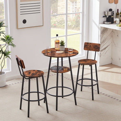 Rustic Brown Round Bar Stool Set with Shelves - Rustic Brown - dining set