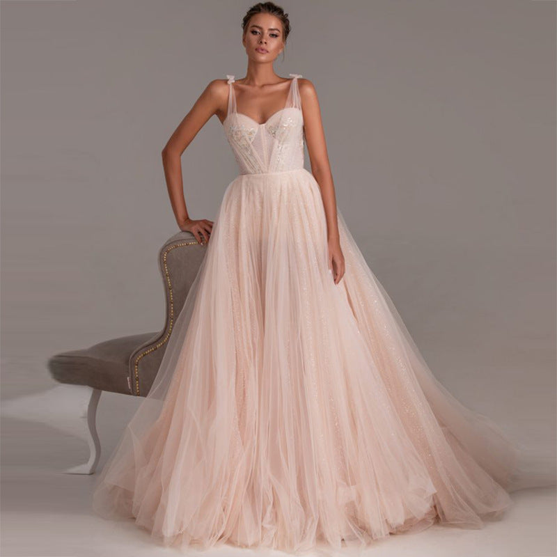Champagne Strap Wedding Dress - Champagne US24W -