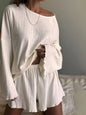 Ribbed Knit Long Sleeve Top and Shorts Lounge Set- Shopimist- {{Product type}}
