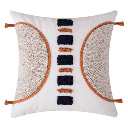 Handmade Boho Macrame Knit Tassel Embroidered Pillow Case Tufting Cushion Cover black white orange