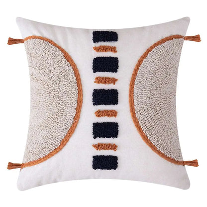 Cotton Macrame Pillow Case Woven Tufted Throw Pillow Cover With Tassel orange black white