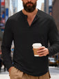 Men's Full Size Casual Long Sleeve Henley T-Shirt Plus Size - Black -