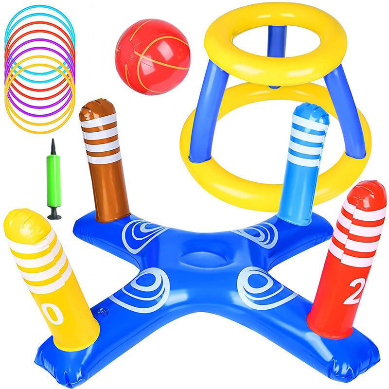Inflatable Basketball Hoop for Pool Games Outdoors - A large yellow basketball stand Cross 8 plastic ring 1 red ball 1 small gas cylinder combination set - pool toy