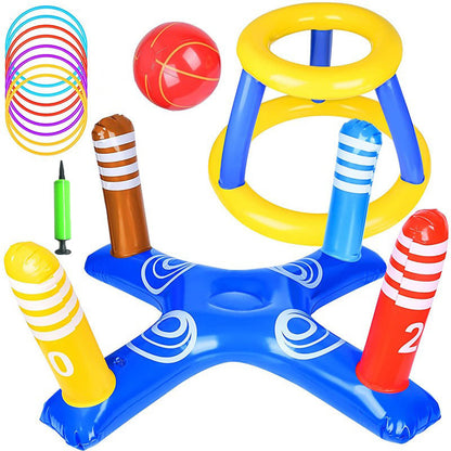 Inflatable Basketball Hoop for Pool Games Outdoors - A large yellow basketball stand Cross 8 plastic ring 1 red ball 1 small gas cylinder combination set - pool toy