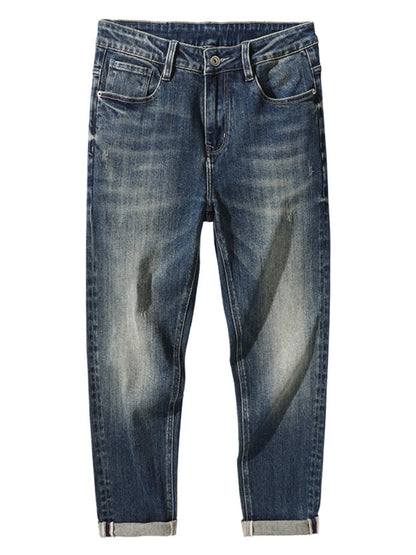 Men's Washed Straight Leg Jeans - -