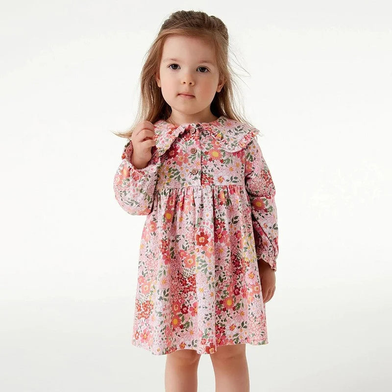 Floral Princess Collar Buttons Long Sleeve Dress