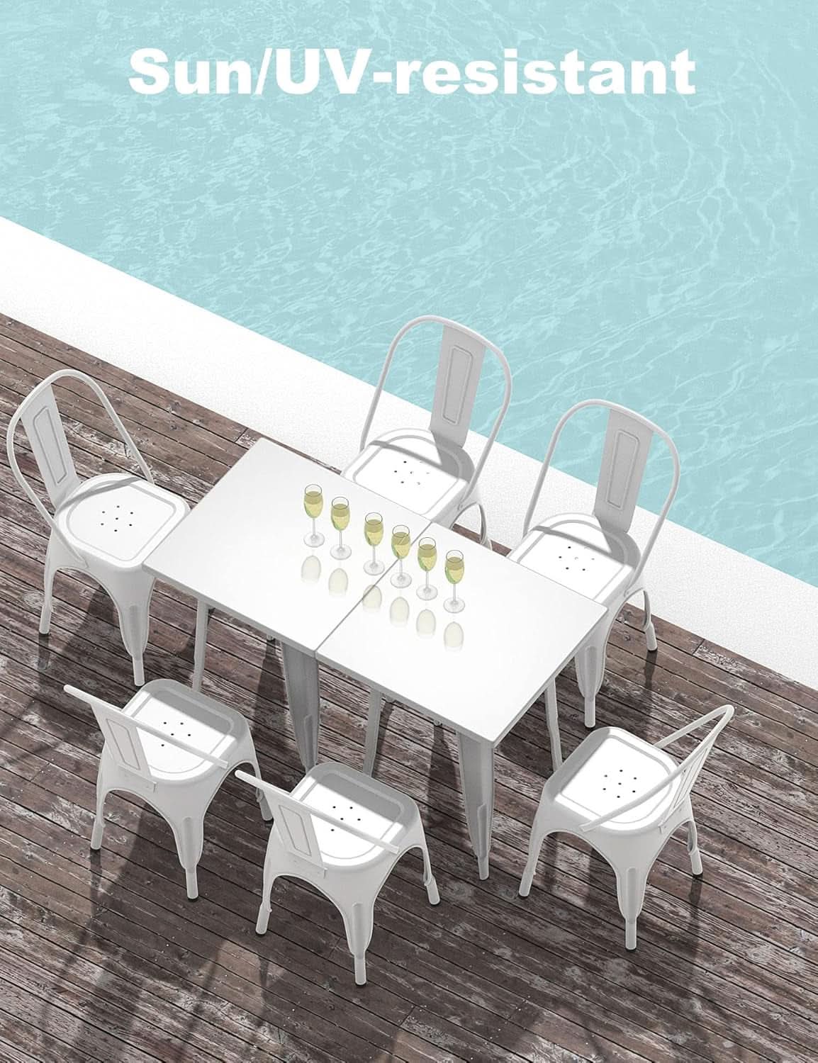 Tolix Style Metal Dining Chair White Stackable Set Of 4- ShipItFurniture- {{Product type}}