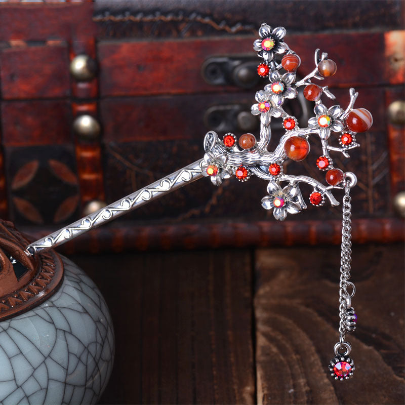 Chinese Style Vintage Hairpin with Branch Design - Red - hair clip