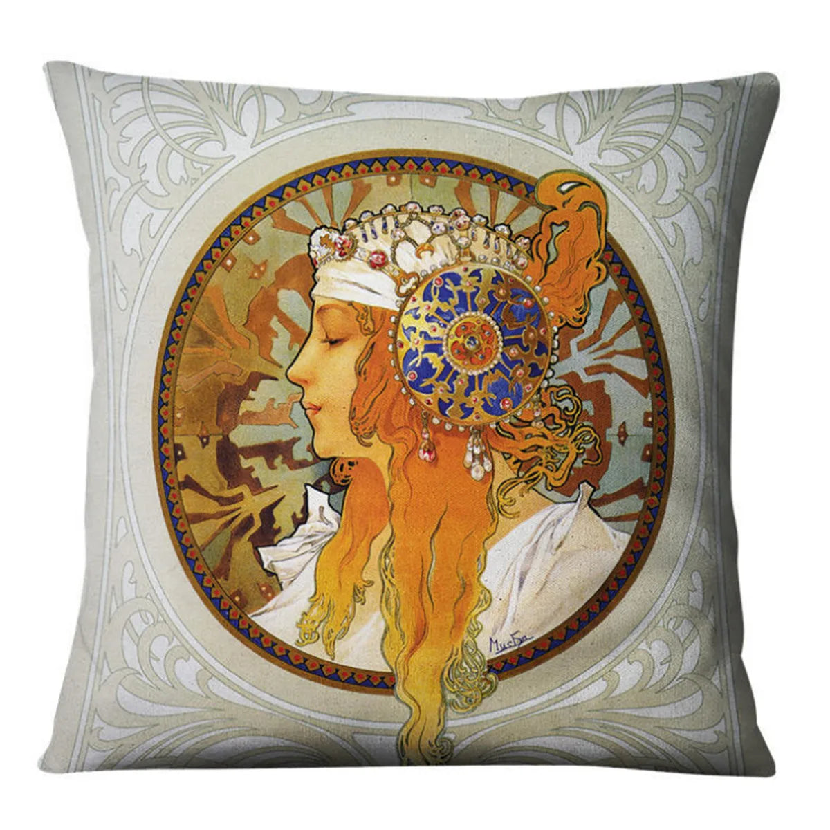 Vintage Art Nouveau Cushion Cover Linen Throw Cushion Pillow