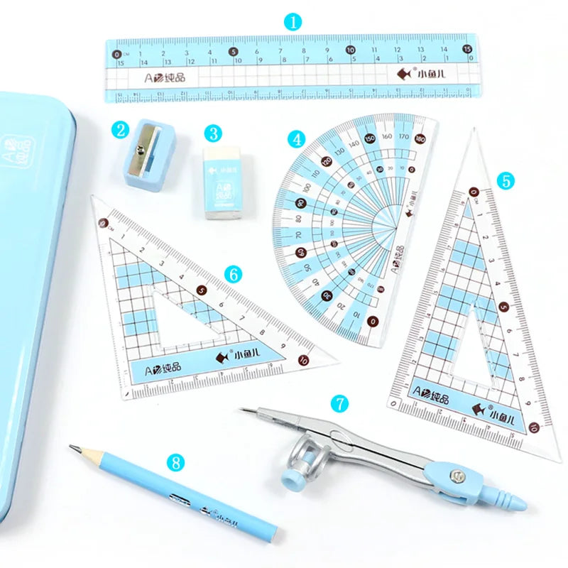 8Pcs/Set  Ruler Compass Pencil Set