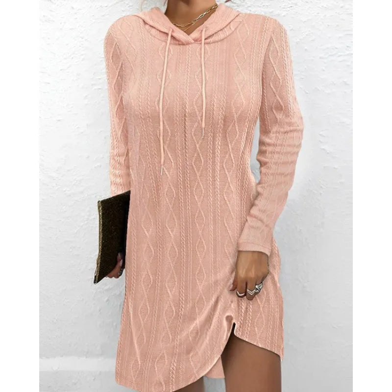 Solid Color Knitting Hoodie Knitted Dress for Women