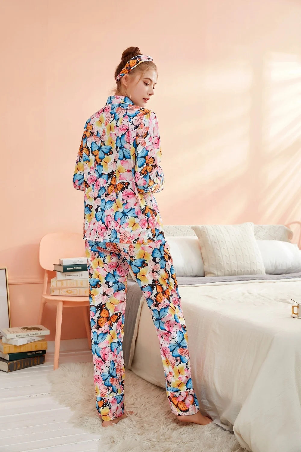 Silk Pajamas Floral Print Cute Pajamas With Headband