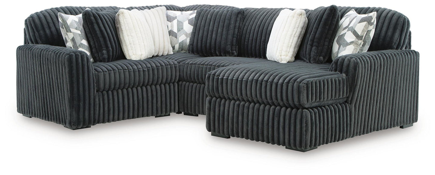 Midnight-Madness - Sectional - Dark Gray 4 Pc. Sectional With RAF Corner Chaise And Armless Chair - Stationary Sectionals