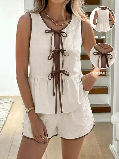 Tie Front Top and Shorts Set- Shopimist- {{Product type}}