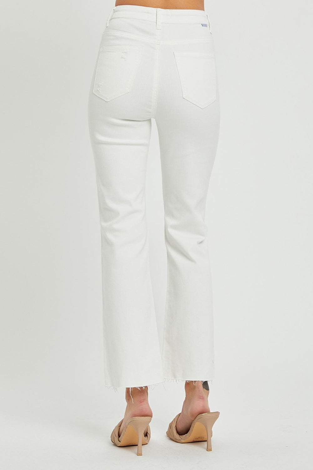 RISEN High Rise Button Fly White Denim Straight Leg Jeans - - jeans