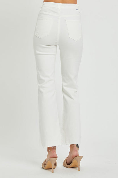 RISEN High Rise Button Fly White Denim Straight Leg Jeans - - jeans