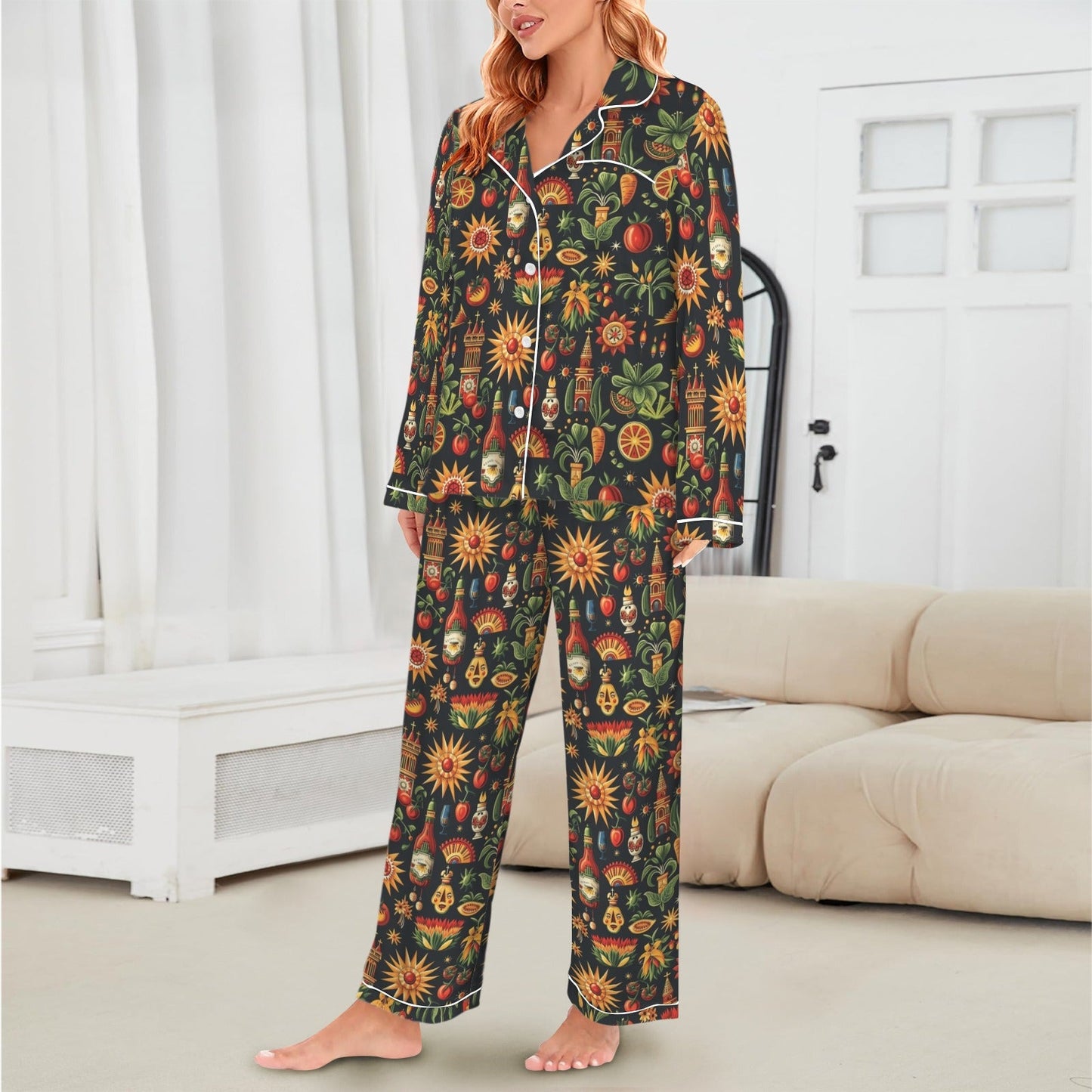 Baha Ranch Colores De Mexico - Mexican Culture Satin Pajamas - - Pajama Sets