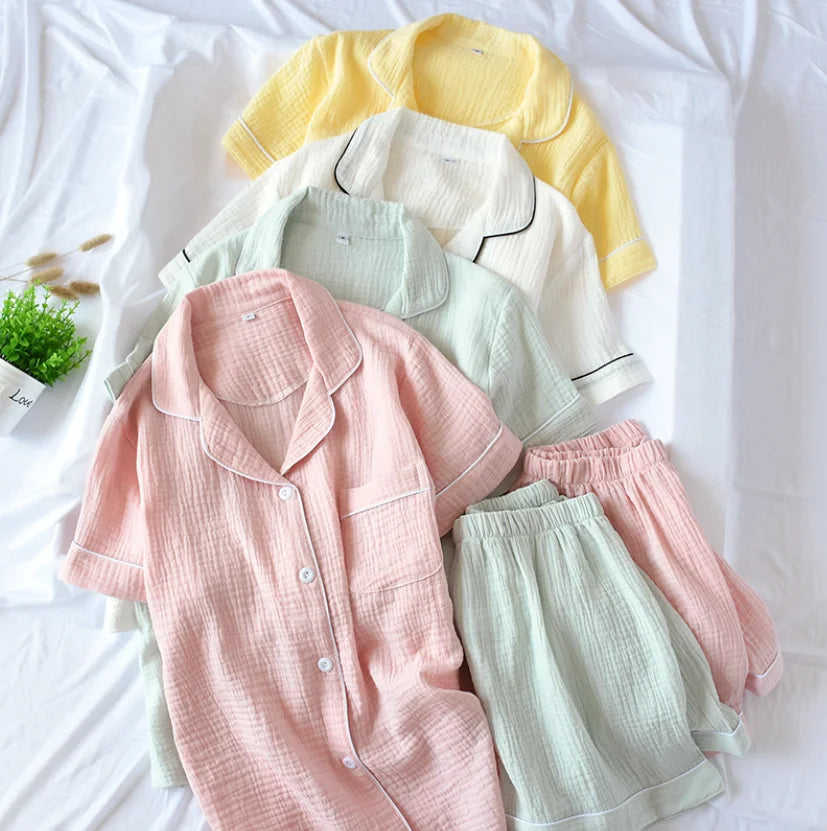 Women's Summer Cotton Plain Multi Colors Short-Sleeved Shorts Pajamas