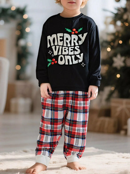 Children's Merry Vibes Only Christmas Pajama Set - Black -