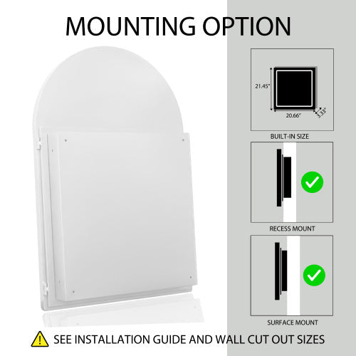 Vaulted Recessed Metal Frame Bathroom Wall Cabinet With Mirror And Adjustable Shelf - - wall shelf