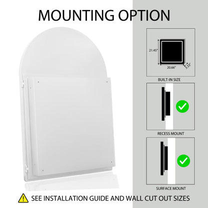 Vaulted Recessed Metal Frame Bathroom Wall Cabinet With Mirror And Adjustable Shelf - - wall shelf