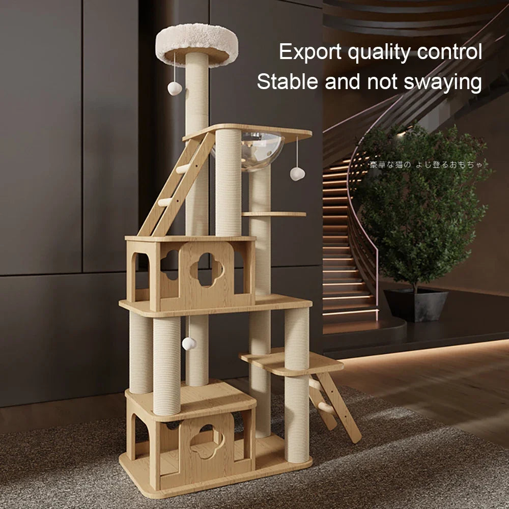 Wood Cat Tree House Cat Tower With Sisal Rope Scratching Posts Climbing Toy