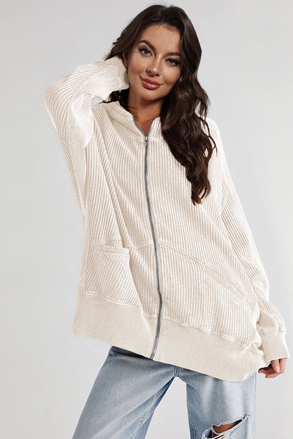 Zip-Up Long Sleeve Jacket - Beige -