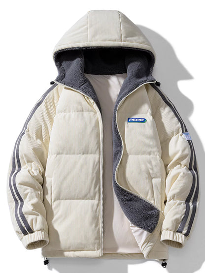 Men's Plus Size Hooded Zip Up Padded Jacket - Beige -